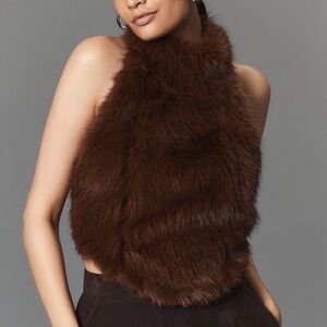 NWT - Bardot @ Anthropologie Faux Fur Top In Chocolate